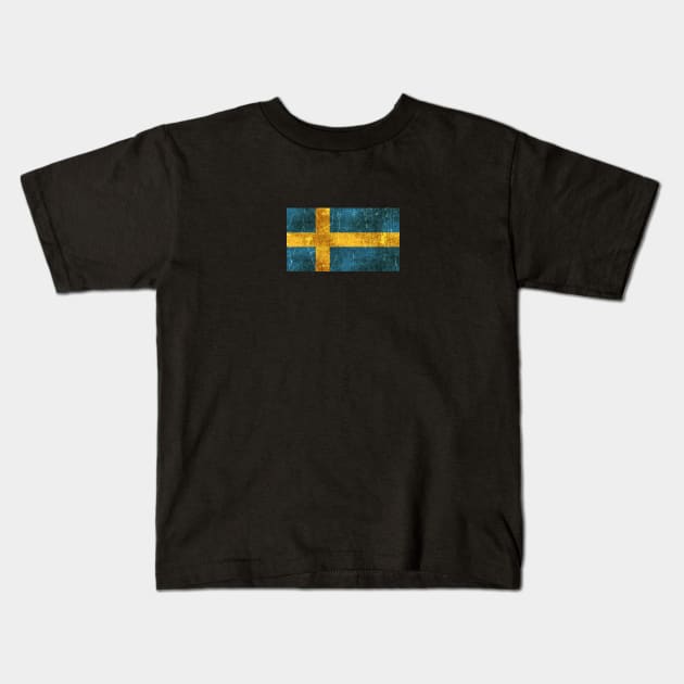 Vintage Aged and Scratched Swedish Flag Kids T-Shirt by jeffbartels